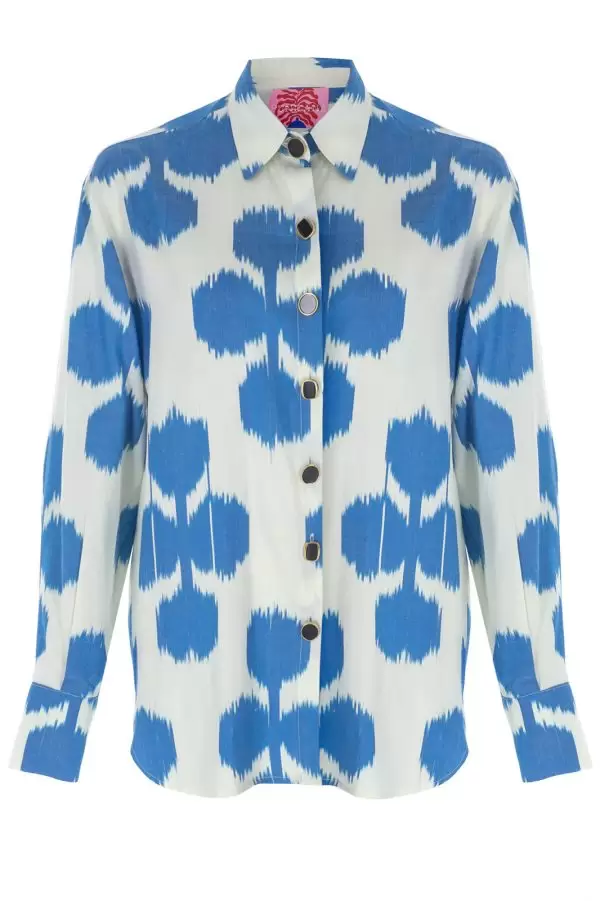 CHIC SHIRT IN BLUE / WHITE ARROW SILK IKAT