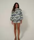 bubble blouse navy cream - cesme short navy cream front