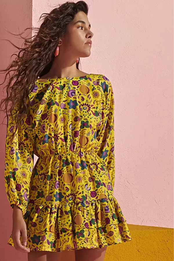 Firfir Dress in Yellow Pomegranate Print