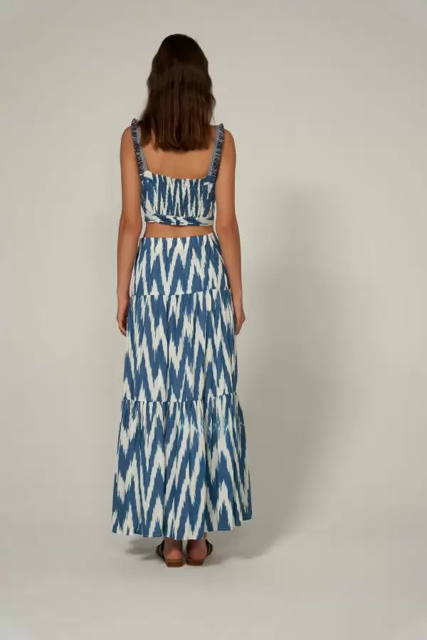 BALO SKIRT IN BLUE / WHITE CHEVRON COTTON IKAT