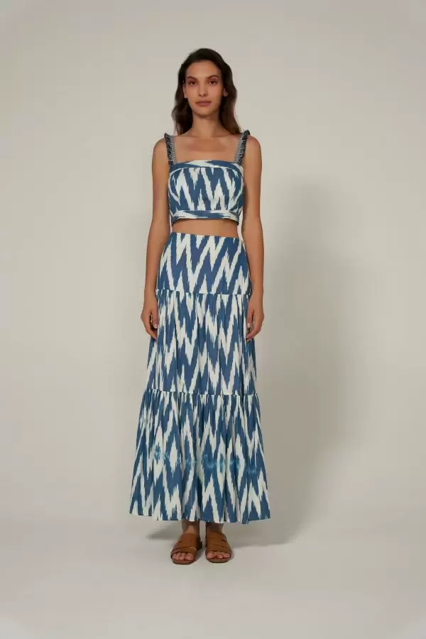 BALO SKIRT IN BLUE / WHITE CHEVRON COTTON IKAT