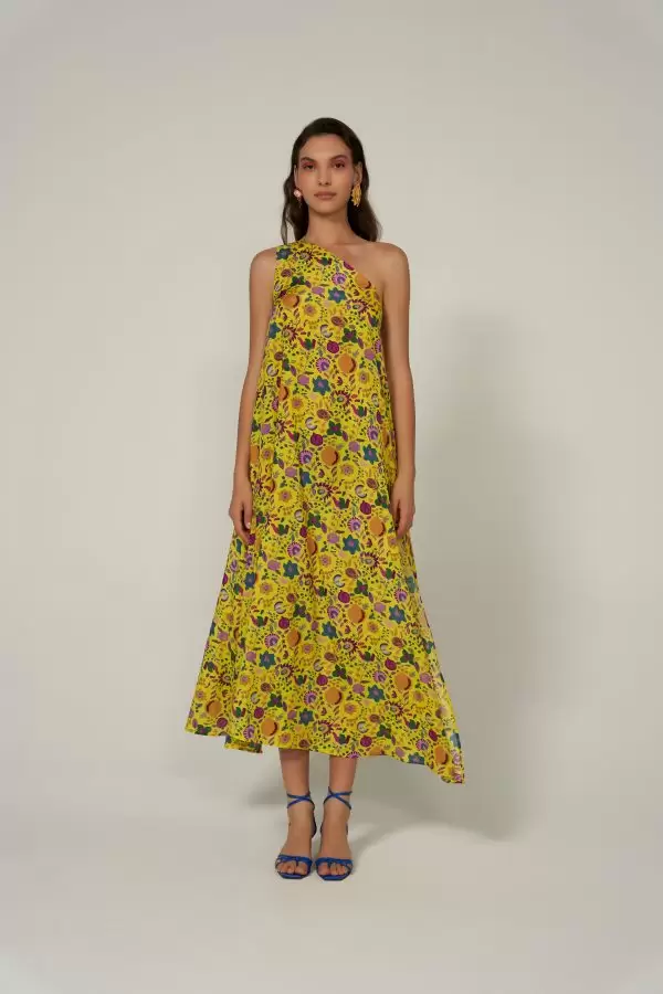 Saray Dress in yellow pomegranate print
