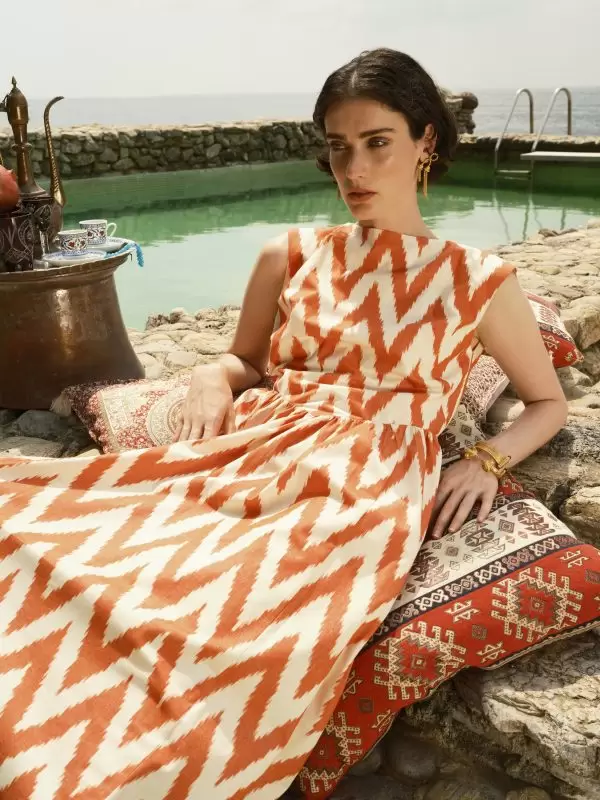 Peekaboo Dress in Orange Chevron Motif Handmade Cotton Ikat