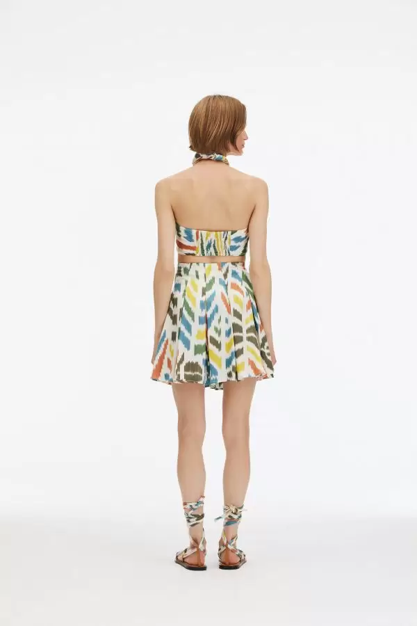 Flirty Skirt in Multi Leaf Motif Handmade Silk/Cotton Ikat