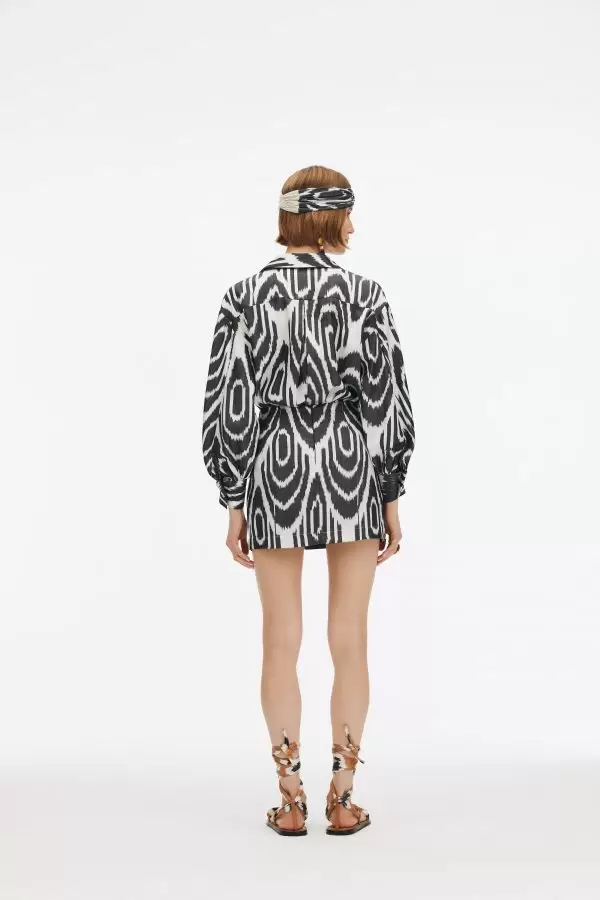 Tiril Skirt in Black/White Zebra Motif Handmade Silk/Cotton Ikat