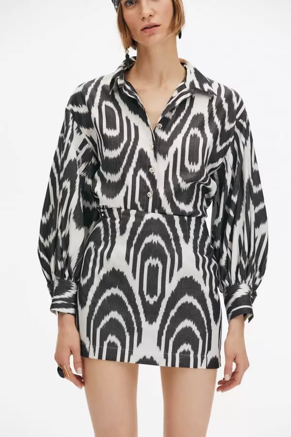 Tiril Skirt in Black/White Zebra Motif Handmade Silk/Cotton Ikat