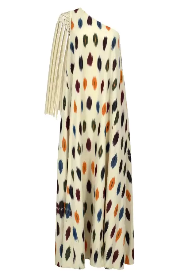 Saray Dress w Fringes & Belt in Multi Dots Cotton Ikat