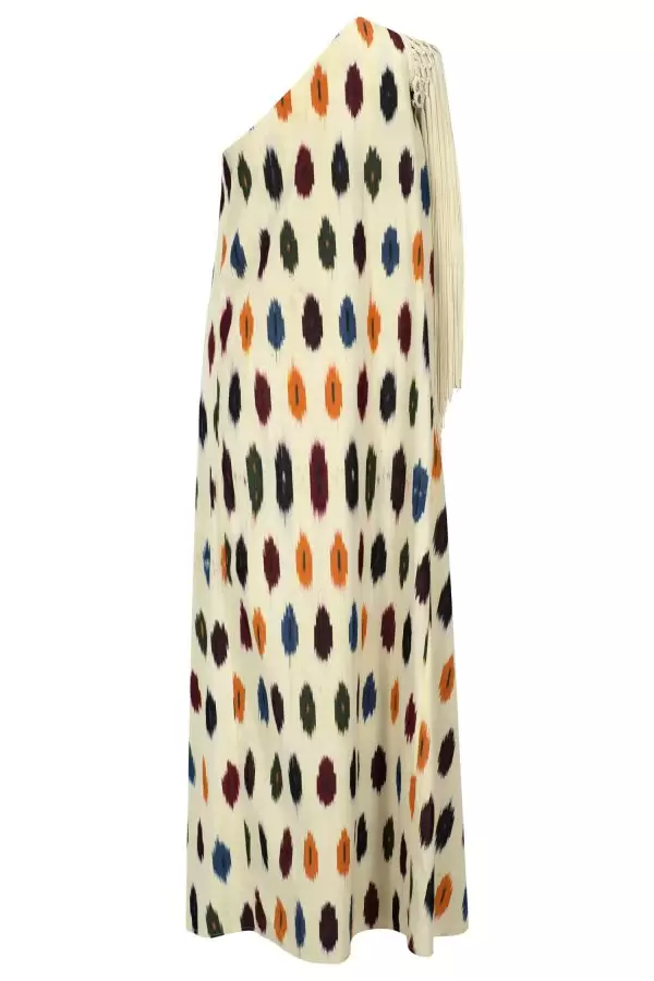 Saray Dress w Fringes & Belt in Multi Dots Cotton Ikat