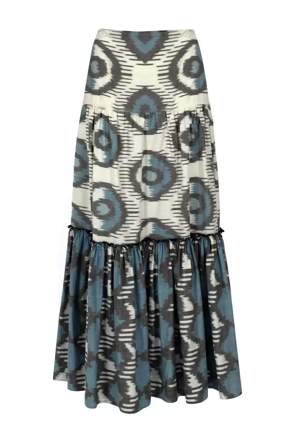 Balo Skirt in Blue Evil Eye / Blue Geometric Cotton Ikat