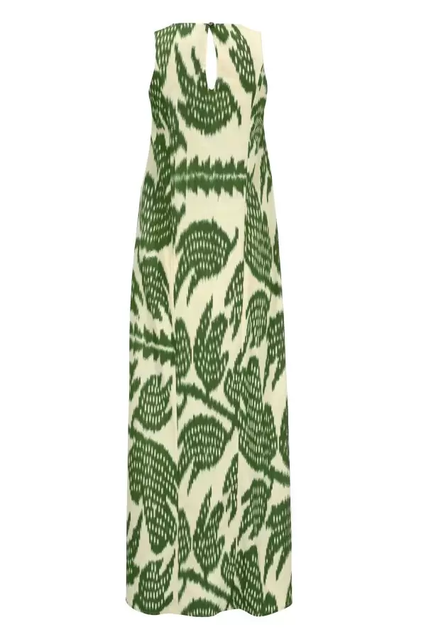 Lale Dress in Green Leaf Cotton Ikat