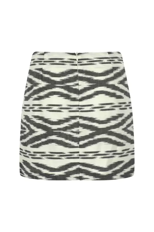 Tiril Skirt in White / Black Geometric Cotton Ikat