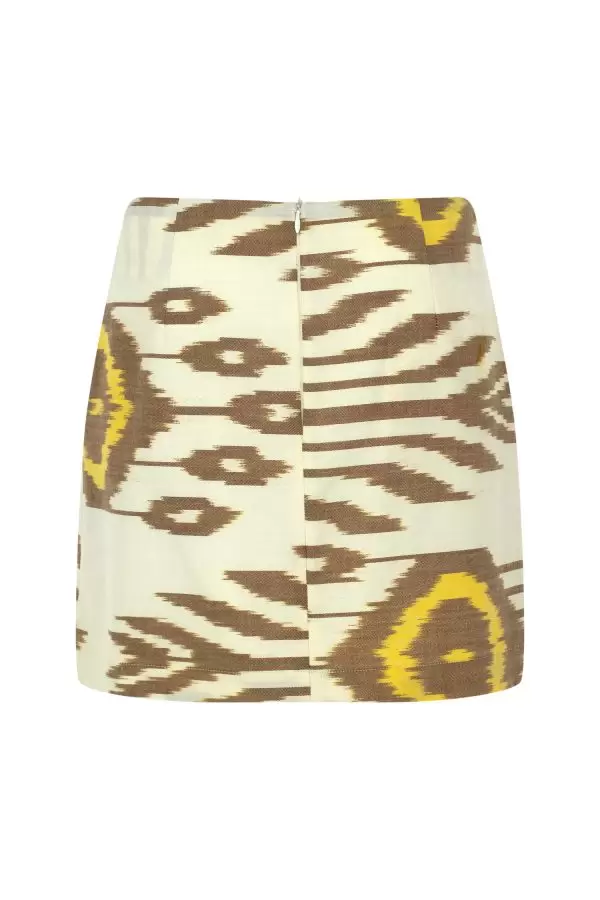Tiril Skirt in Ecru-Brown-Yellow Ethnic Cotton Ikat