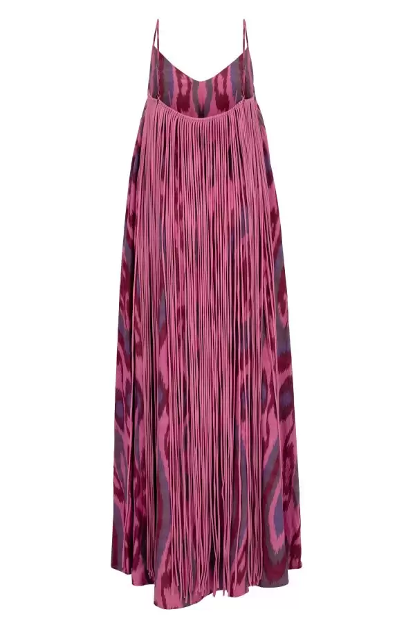 Asli Fringe Dress in Pink Ethnic Cotton Ikat