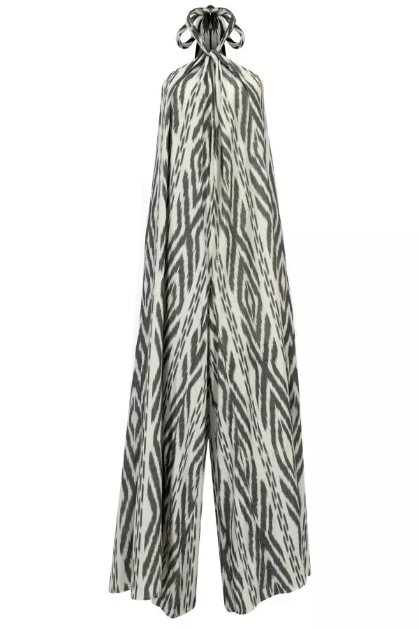 Nancy Jumpsuit in White / Black Geometric Cotton Ikat