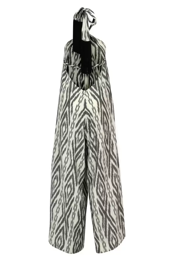 Nancy Jumpsuit in White / Black Geometric Cotton Ikat