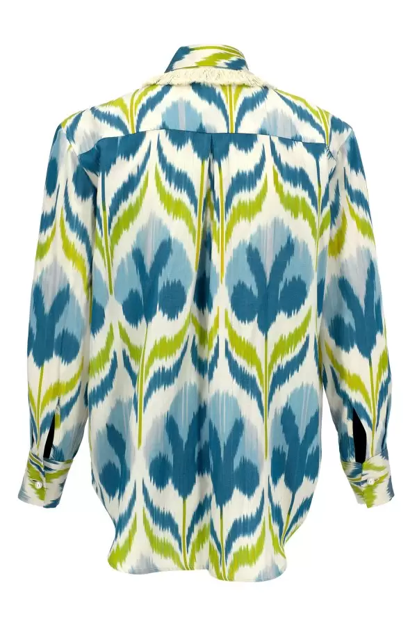 Chic Shirt in Blue Floral Silk/Cotton  Ikat