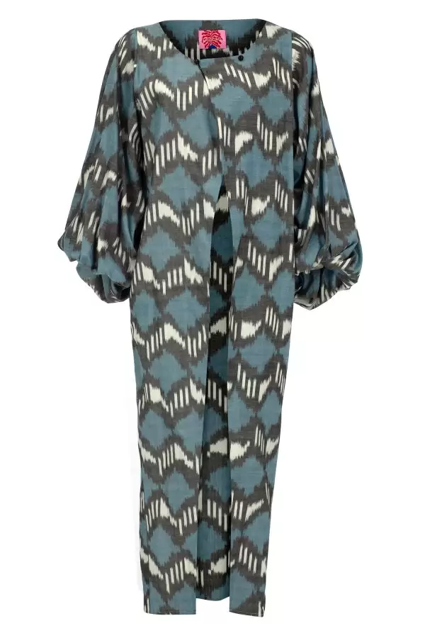 Cappadocia Kimono in Blue Geometric Cotton Ikat