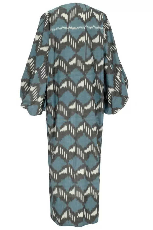 Cappadocia Kimono in Blue Geometric Cotton Ikat