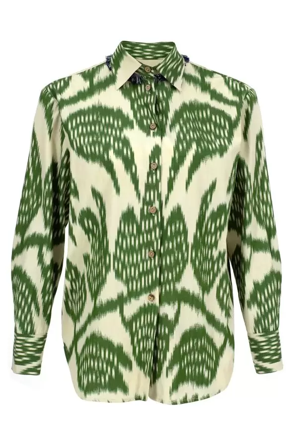Chic Shirt in Green Leaf Cotton Ikat