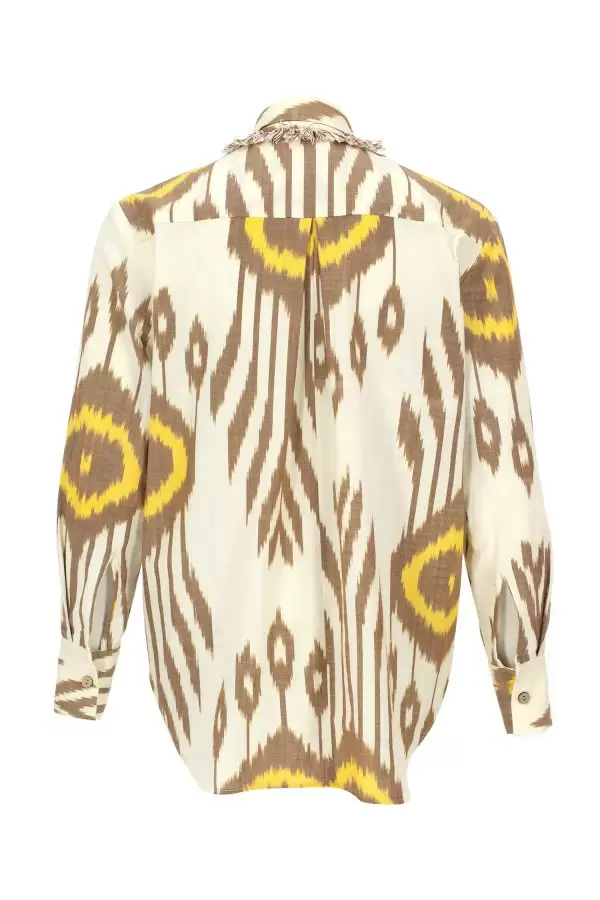 Chic Shirt in Ecru-Brown-Yellow Ethnic Cotton Ikat