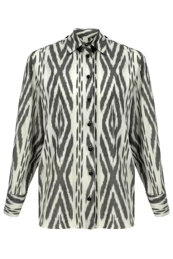 Chic Shirt in White / Black Geometric Cotton Ikat