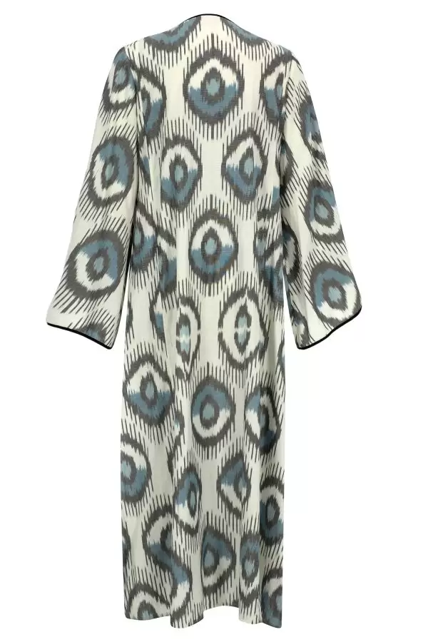 Harem Dress w Tassels in Blue Evil Eye Cotton Ikat