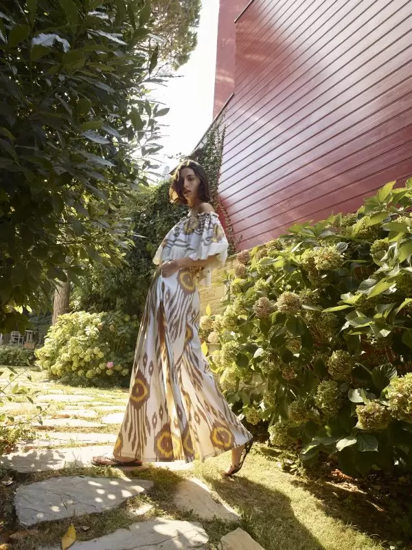 Palazzo Pant w side slit in Ecru-Brown-Yellow Ethnic Cotton Ikat