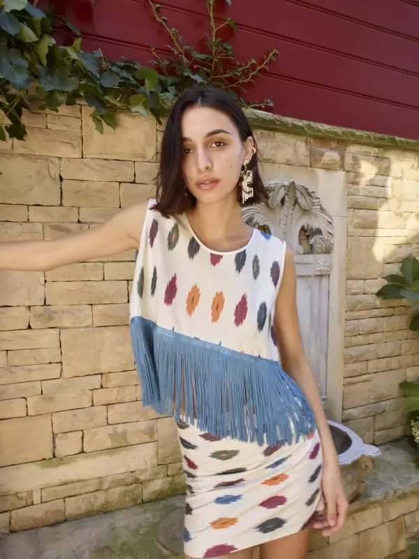 Cape Tank in Multi Dots Cotton Ikat