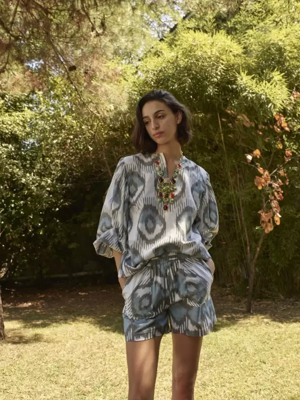 Boxer Shorts in Blue Geometric Cotton Ikat