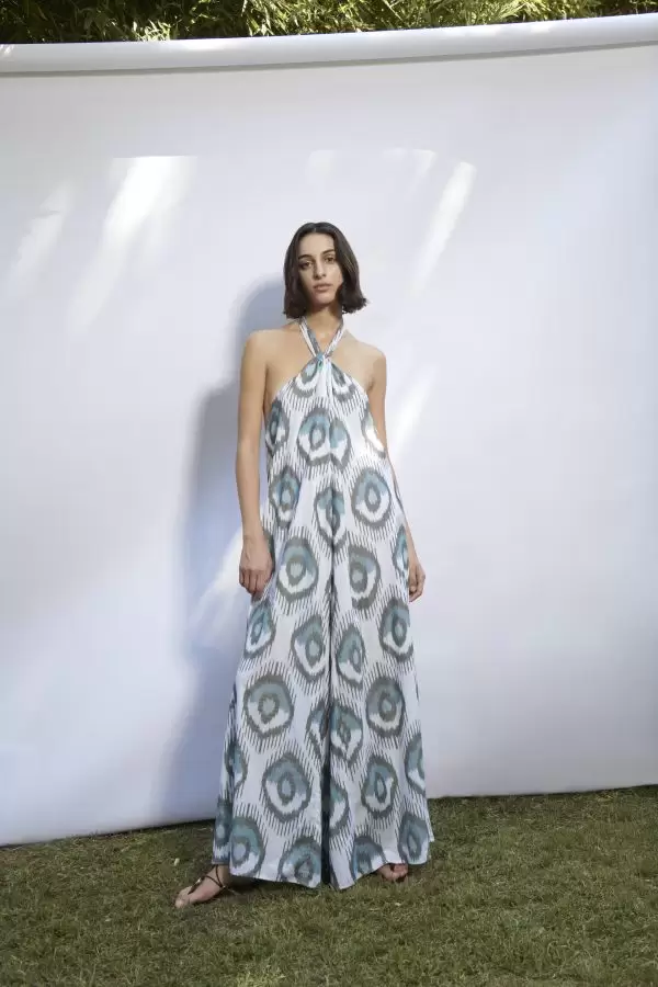 Nancy Jumpsuit in Blue Evil Eye Cotton Ikat