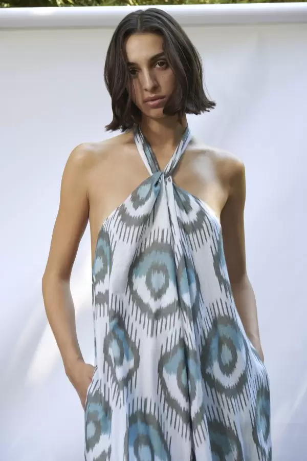 Nancy Jumpsuit in Blue Evil Eye Cotton Ikat