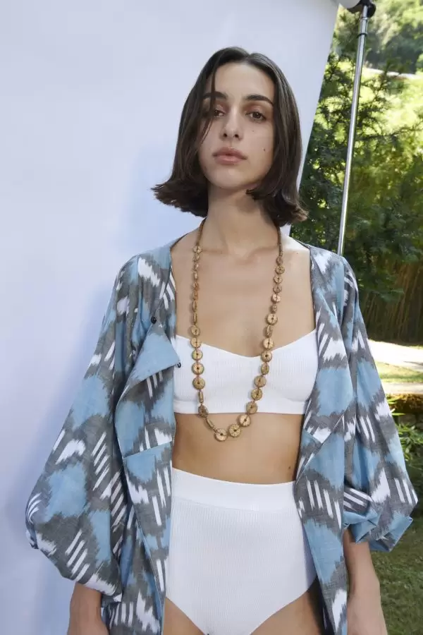 Cappadocia Kimono in Blue Geometric Cotton Ikat