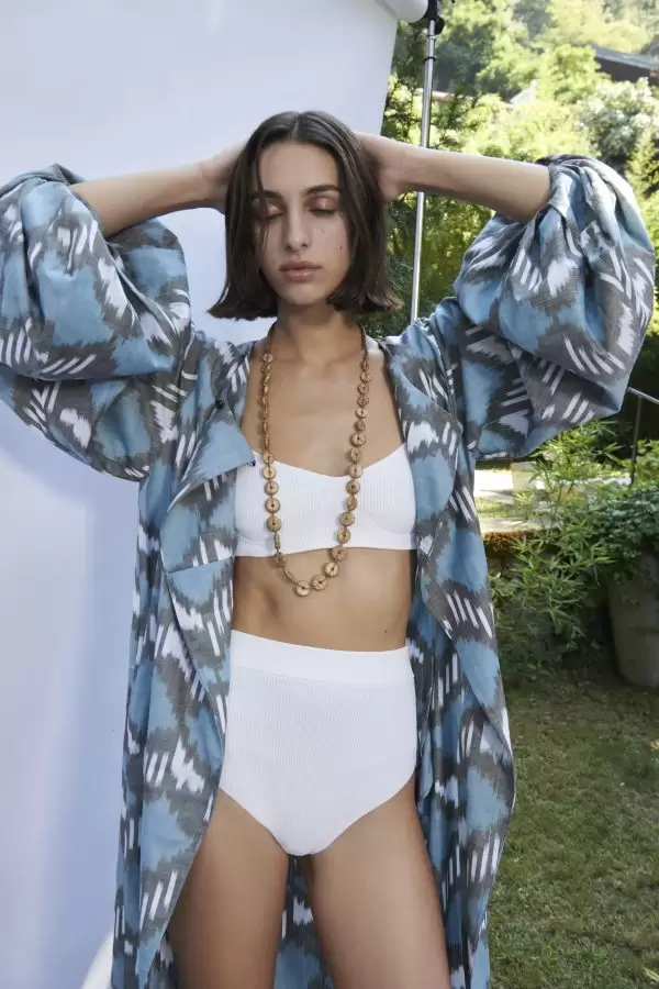 Cappadocia Kimono in Blue Geometric Cotton Ikat