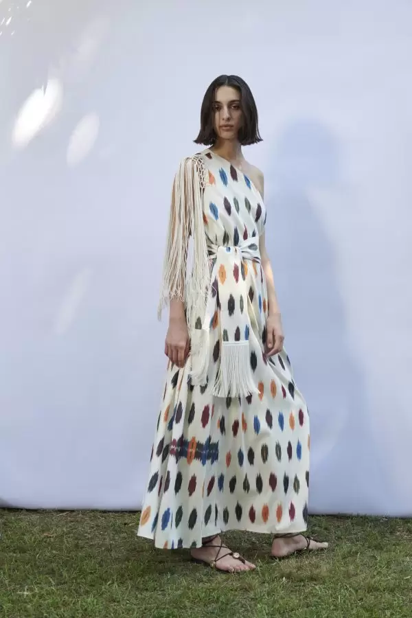 Saray Dress w Fringes & Belt in Multi Dots Cotton Ikat