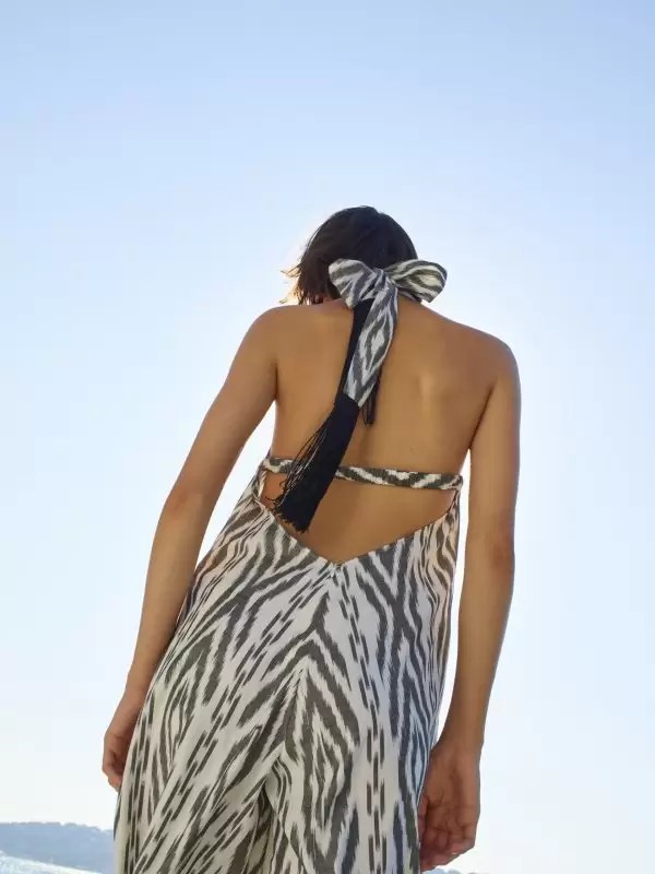 Nancy Jumpsuit in White / Black Geometric Cotton Ikat