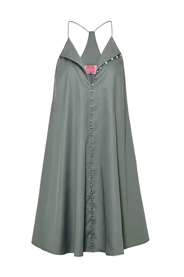 Sailor Dress w Enamel Buttons in Khaki Poplin