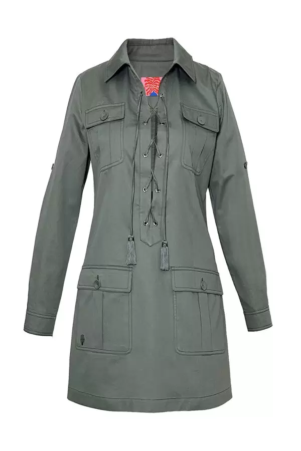 Safari Dress in Khaki Poplin