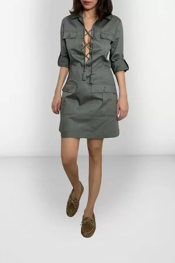 Safari Dress in Khaki Poplin
