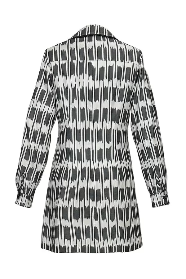 Safari Dress in Ecru/Black Check Cotton Ikat