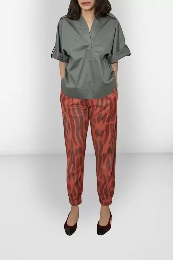 Topkapı Pant in Copper/Khaki Wave Ikat Cotton