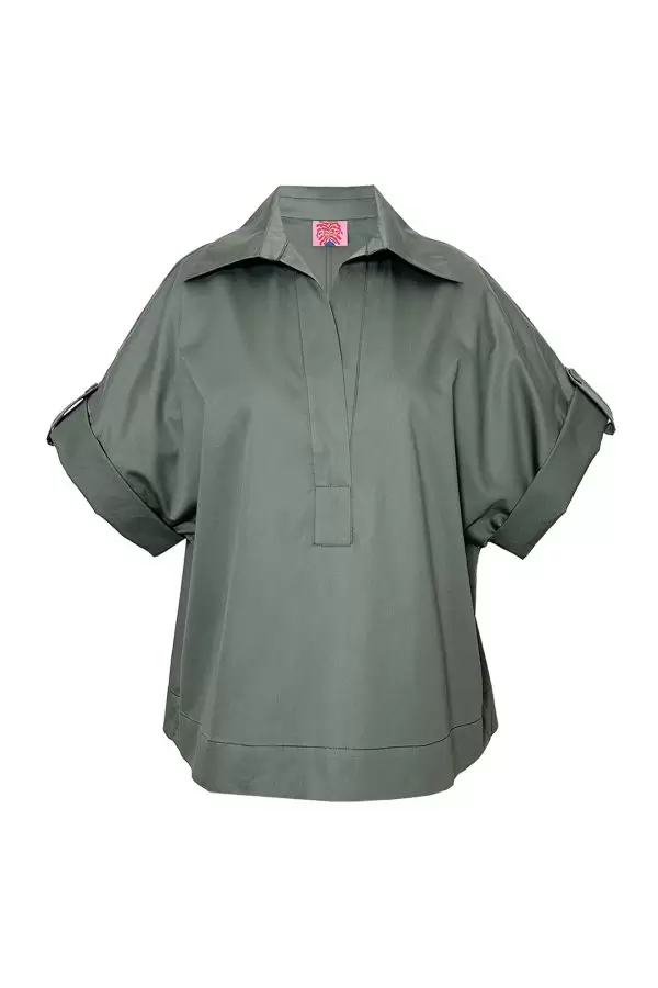 Polo Shirt in Khaki Poplin