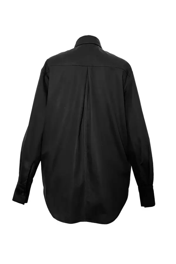 Safari Shirt w Ikat Biais in Black Poplin