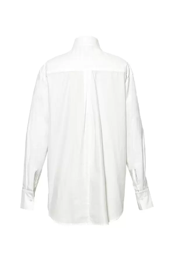 Safari Shirt w Ikat Biais in White Poplin