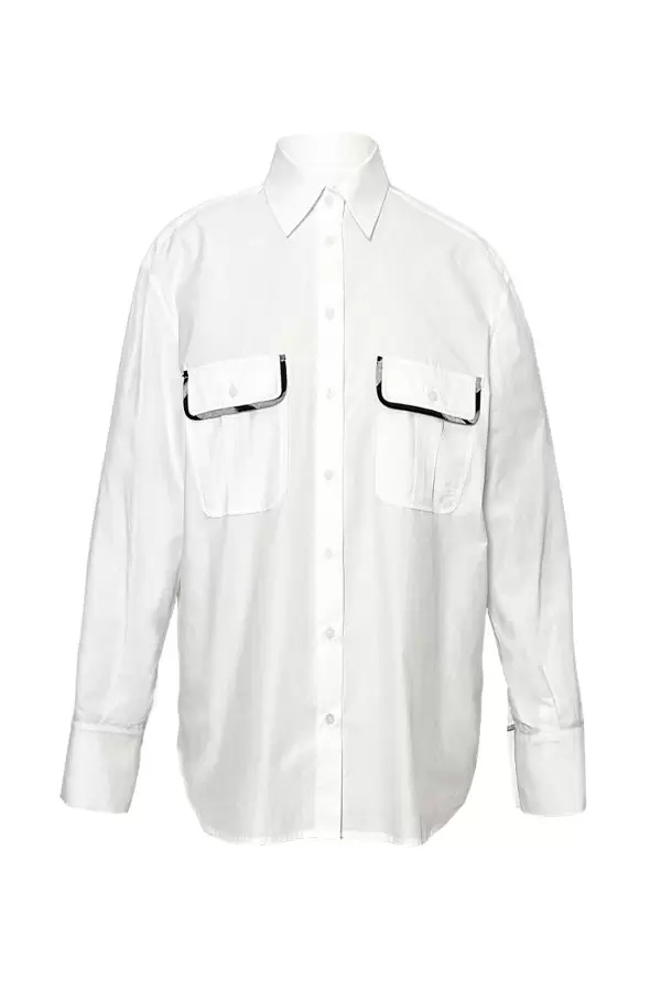 Safari Shirt w Ikat Biais in White Poplin
