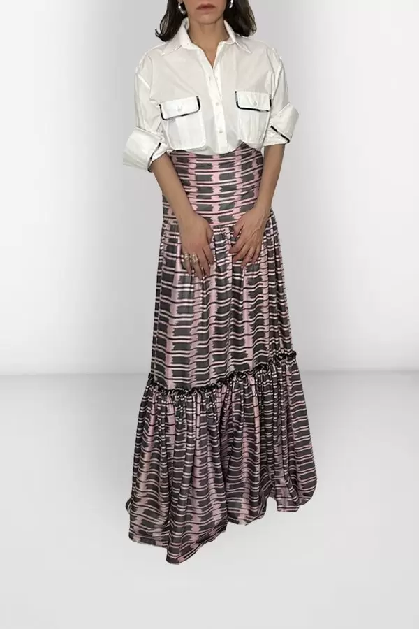 Safari Shirt w Ikat Biais in White Poplin