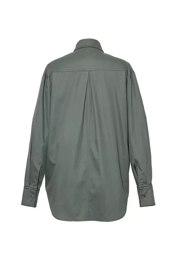 Safari Shirt w Ikat Biais in Khaki Poplin