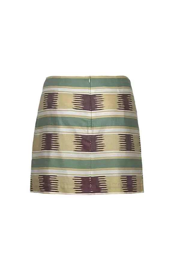 Tiril Skirt in Mustard/Burgundy/Green Striped Ikat Cotton
