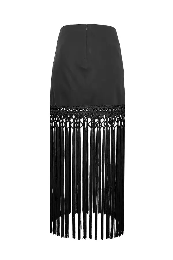 Tiril Skirt w Fringes in Black Poplin