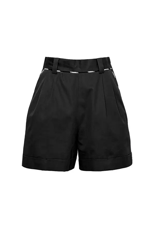 Cesme Short w Ikat Biais in Black Poplin