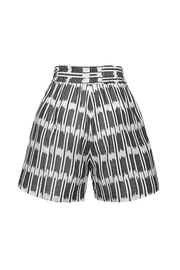 Boxer Short in Ecru/Black Check Ikat Cotton